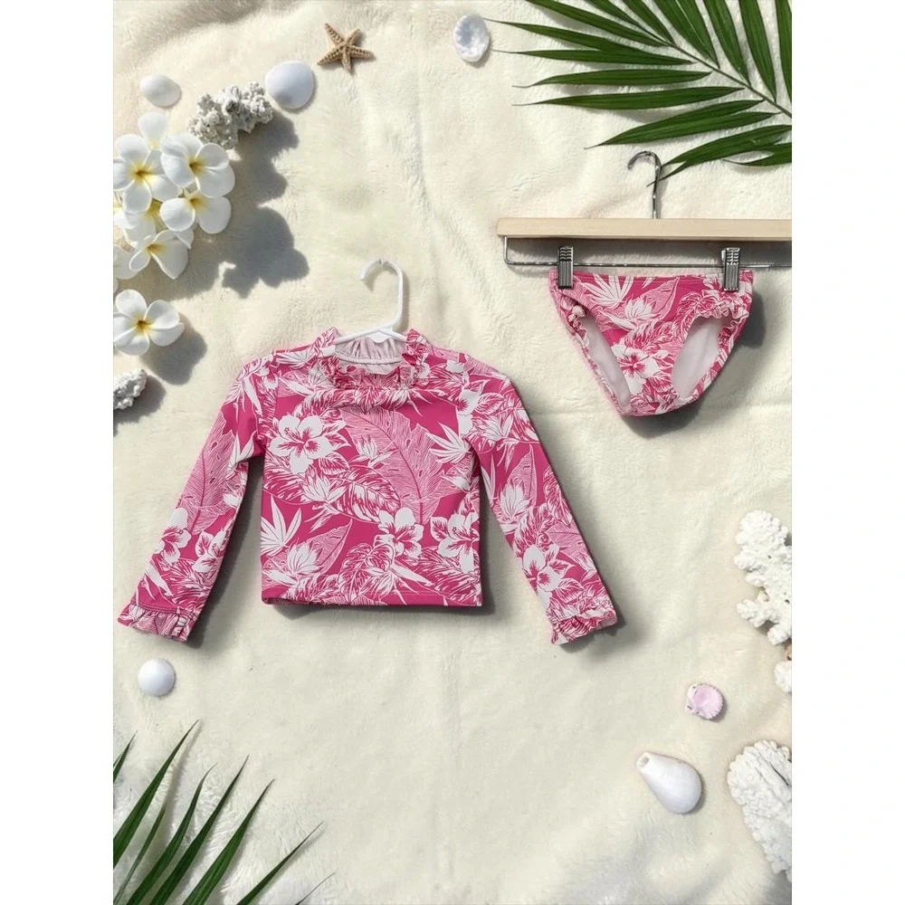 Janie and Jack Tropical Floral Ruffle Rash Guard Swimsuit Set 2T